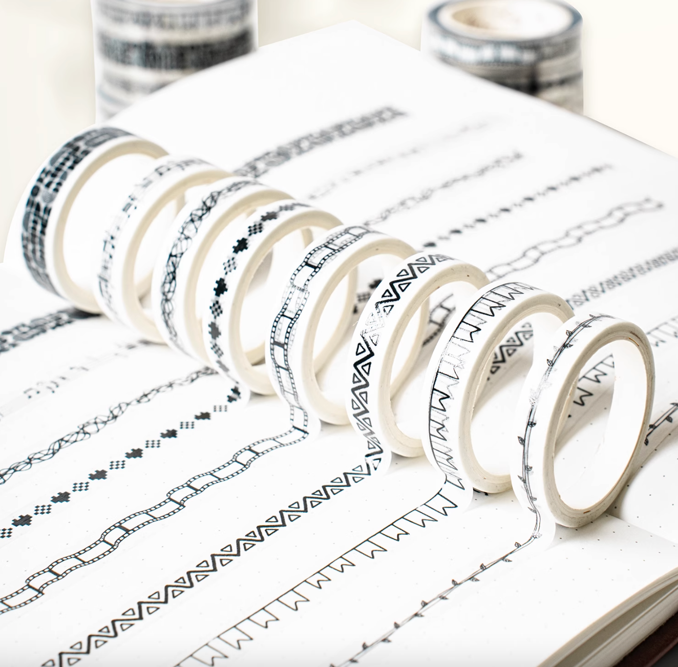 THE WASHI TAPE SHOP Pixel Monochrome PET Washi Tape  (8 Rolls x 5m )