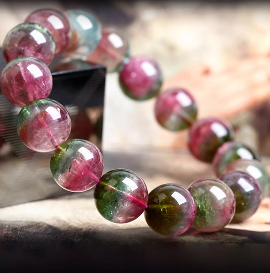 Watermelon Tourmaline Bracelet｜WANAVI Natural Crystal Collector's Bracelet, Designer Energy Jewelry